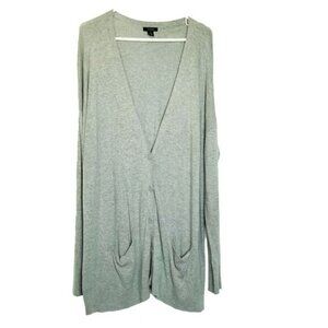 Halogen Gray Cardigan size 1X oversized Lagenlook Stretchy pockets button up EUC